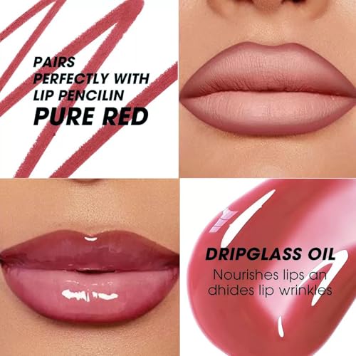 Image of Dark Red Lip Liner Lip Gloss Set for Women, Waterproof Lip Kit with Lip Oil Lip Liner Pencil, Hydrating Long-Lasting Lipgloss Lip Pencil, High Pigment Non-Sticky lip liner Stain Lipliner (12#)