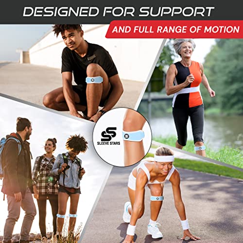Image of Sleeve Stars Swedish Brand Patellar Tendon Support Strap for Women & Men Effective Osgood Schlatter Knee Brace Youth & Kids Knee Brace with 3 Adjustable Length fits 12 inch-24 inch (Pair /Light Blue /Adult)