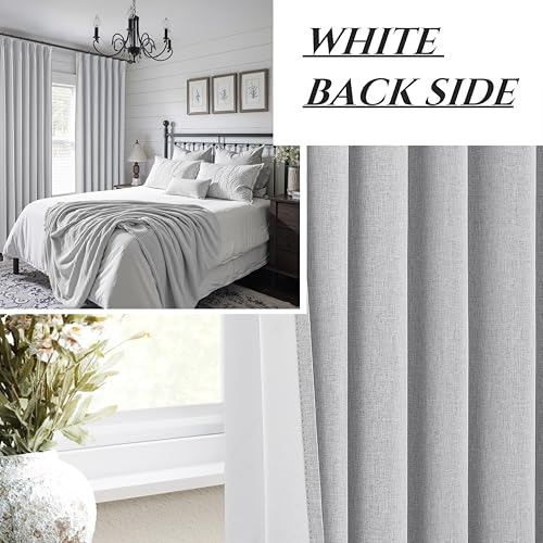 Image of Light Grey Blackout Curtains 102 Inch Long for Living Room, Pinch Pleated Flax Linen Modern Insulated Drapes Bedroom Ceiling to Floor Curtain 2 Panels Set Privacy Windows (40 inchWx102 inchLx2 Light Gray)