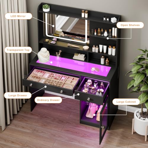Image of Korfile 35'' Makeup Vanity Desk with Mirror and Lights, Power Outlet Black