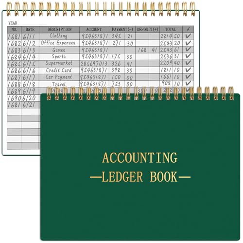 HAUTOCO Accounting Ledger Book A5 Horizontal Ledger Books for Small Business Bookkeeping Expense Tracker Notebook for Home Budget Tracking Personal Finance Log Journal 8.3 x 6.2 Dark Green