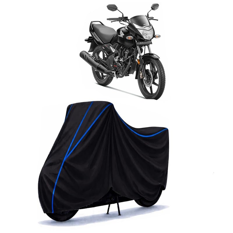 Image of Unicorn Bike Cover Water Resistant Universal Motorcycle Rain | Heavy Duty UV Protection, Dust, Scratch Indoor Outdoor All Weather with Black Blue Piping Elastic