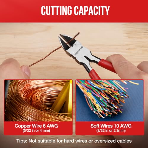 Image of WORKPRO 2 Pack Wire Cutters, 6 Inch Precision Flush Cutters, Side Cutters | 2-Piece Diagonal Cutters with Carbon Steel, Ergonomic Handles for Crafts, Jewelry Making, Electronics, 3D Print, Floral