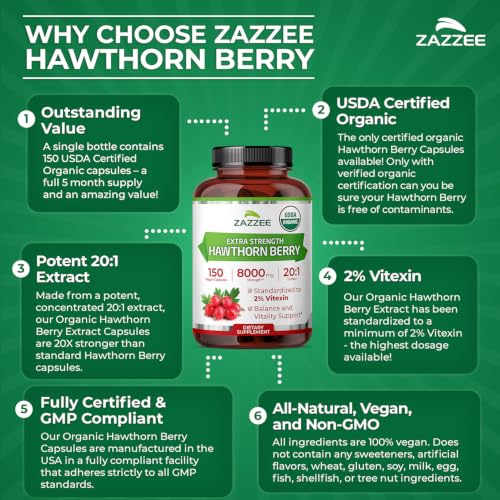 Zazzee USDA Organic Hawthorn Berry Extract