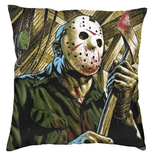 The Beach Stop Jason Voorhees Friday 13th Halloween película de terror, funda de cojín de miedo, idea de regalo única para decoración del hogar, 45 x 45 cm, 18 x 18 pulgadas, retrato de Jason Voorhees