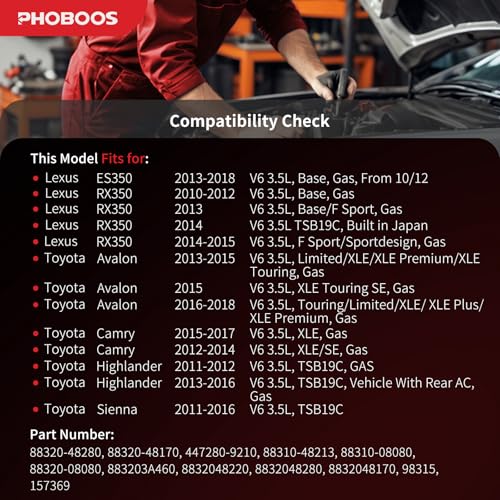 Image of PHOBOOS A /C Compressor with Clutch Compatible with Toyota Camry 2012-2017 3.5L, Highlander 2011-2013 3.5L, Sienna 2011-2016 3.5L, Avalon & Lexus ES350 /RX350 3.5L, Fast Cooling, Ref. 98315