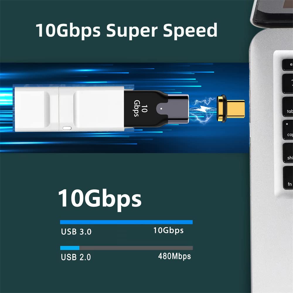 NFHK Magnetic 10Gbps Type C Male to USB3.0 Female OTG Data Adapter Straight Connector for Laptop Phone, Black - Image 2