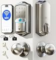 Veise VE027-K Built-in WiFi Smart Lock with 2 Knob, Fingerprint Keyless Entry Door Lock Handle Set for Front Door, App Remote Control, Electronic Digital Keypad Deadbolt, IP65 Waterproof, Satin Nickel