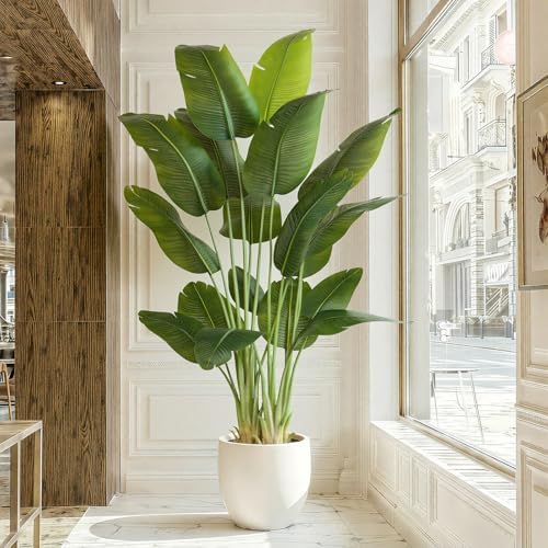 Artificial Bird of Paradise Plant 7.5Ft Tall Fake Tropical Palm T...