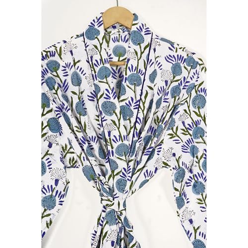 Image of Pure 100% Cotton Robe For Womens Bathrobe Dressing Gown Long sleepwear Free Size Kimono