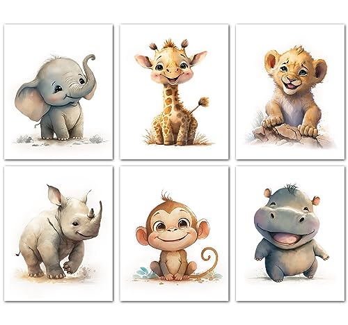 Image of Lavema Happy Safari Animal Nursery Wall Art Decor Set - Posters (8 x 10 Unframed) - Kids Baby Room Decor Neutral Prints Boy Girl Canvas - Jungle Animals Set