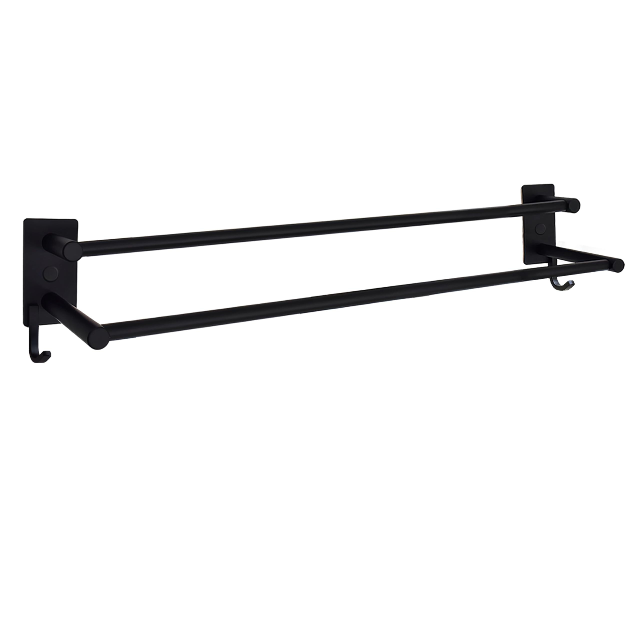 Stainless Steel Double Towel Rack, Self Adhesive No Drilling with 2 Hooks, 70 cm, Scratch Resistant for Bathroom/Shower/Kitchen (Black)