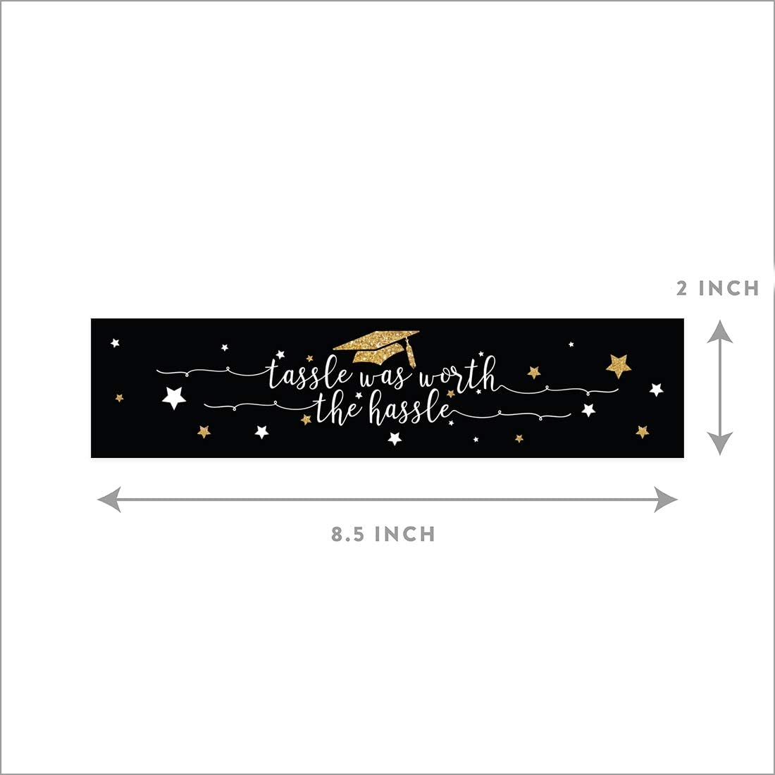 Andaz Press Black and Gold Glittering Graduation Party Collection, Water Bottle Labels, 20-Pack