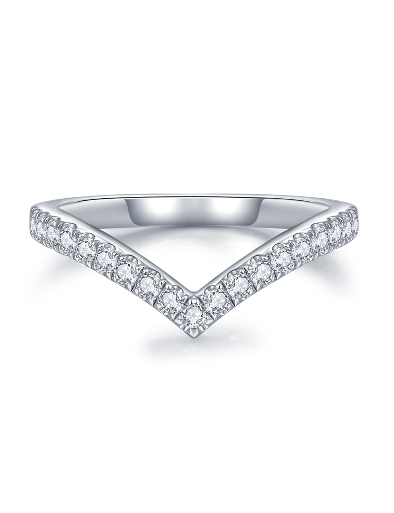 IMOLOVE Moissanite Wedding Band Wedding Rings for Women V-Shaped 925 Sterling Silver Rings with 18K White Gold Plated Eternity Stackable Engagement