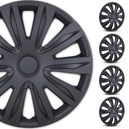 WOLFSTORM 4-Pack 15 Inches Wheel Rim Cover Hubcaps,Redesign Fashion Style Replacement Hubcaps,Car Truck SUV Hub Accessories, Matte Black