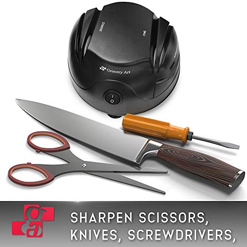 Knife Sharpener Electric 3-in-1 Tool - Sharpening Machine for Knives, Scissors, Screwdrivers - 2 Stage Multi-Angle Sharpen Kitchen Appliance Kit (Black)