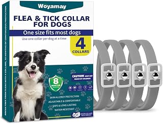 Woyamay Flea Treatment for Dogs, 4 Pack Flea Collar for Dogs, Adjustable Water Resistant Flea and Tick Collar Dog, Natural 8 Months Dog Flea Collars for Puppies Small Medium Large Dogs, Grey