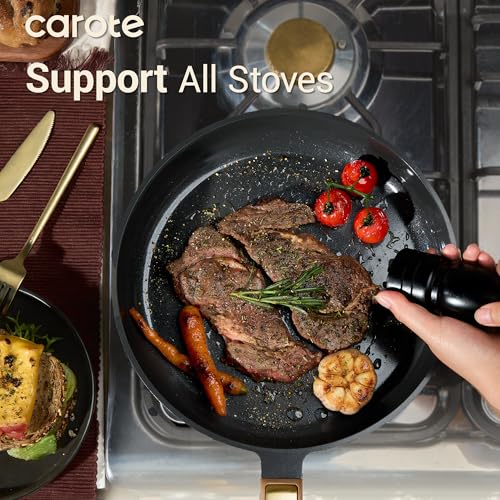Image of CAROTE Ceramic Cookware Set Nonstick, 16pcs Pots and Pans Set Nonstick, Non-Toxic & PFAS-Free, Dishwasher, RV /Camping Cookware Set, Cooking Pots with Lids, Charcoal Black