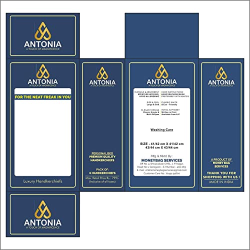 Image of ANTONIA Men's Initial Alphabet Handkerchiefs | Premium Cotton Personalized Hankies with Letter Embroidery (A-Z) | Soft, Absorbent & Reusable | Formal, Wedding & Gift Use | Pack of 6