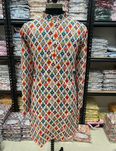 Image of FOXDX Men's Traditional Cotton Floral Printed Only Kurta