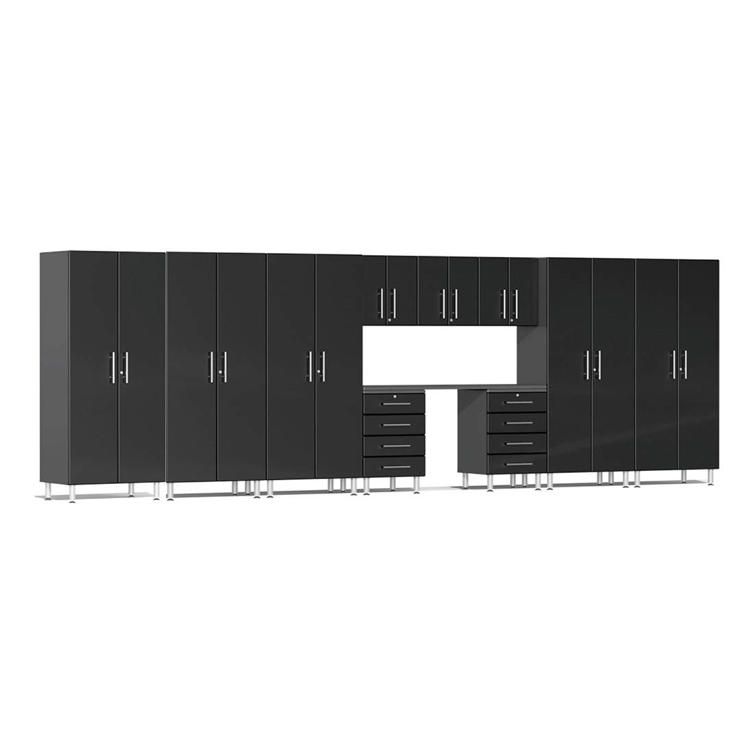 Ulti-MATE UG23111B 11-Piece Garage Cabinet Kit with Channeled Worktop in Midnight Black Metallic