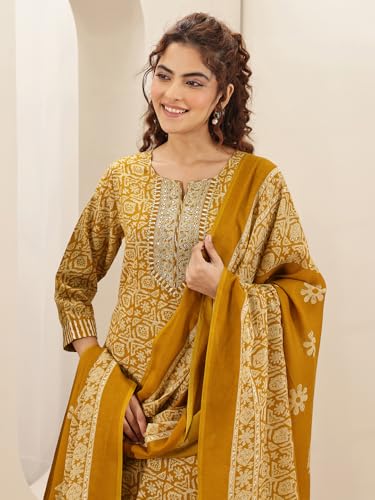 Image of Gerua By Libas Printed Cotton Blend Straight Kurta With Trousers and Dupatta | daily wear suit