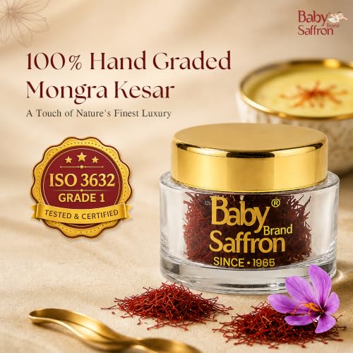 Image of Baby Brand Saffron Signature Gift Hamper | Mongra Kesar /Keshar Threads (2x 0.5g Each) + Instant Saffron Powder (2x500mg Each) | Grade 1 ISO 3632 Tested | For Celebration & Corporate Gifting (Blue)