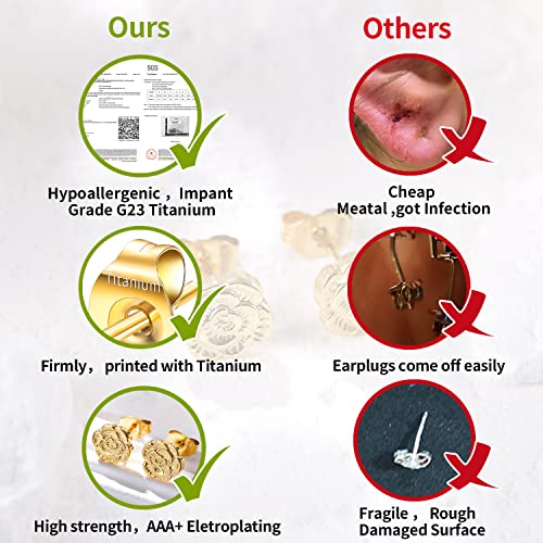 VOJO Implant Grade G23 Titanium Stud Earrings for Sensitive Ears Post Pierced Cartilage Lobe Earring Stud for Women4