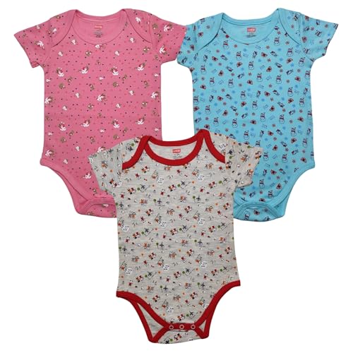 Image of LuvLap Baby Boys & Girls 100% Cotton Half Sleeve Romper /Bodysuit, Pack Of 3