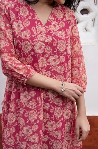 Image of Janasya Women's Georgette Floral Regular Tunic