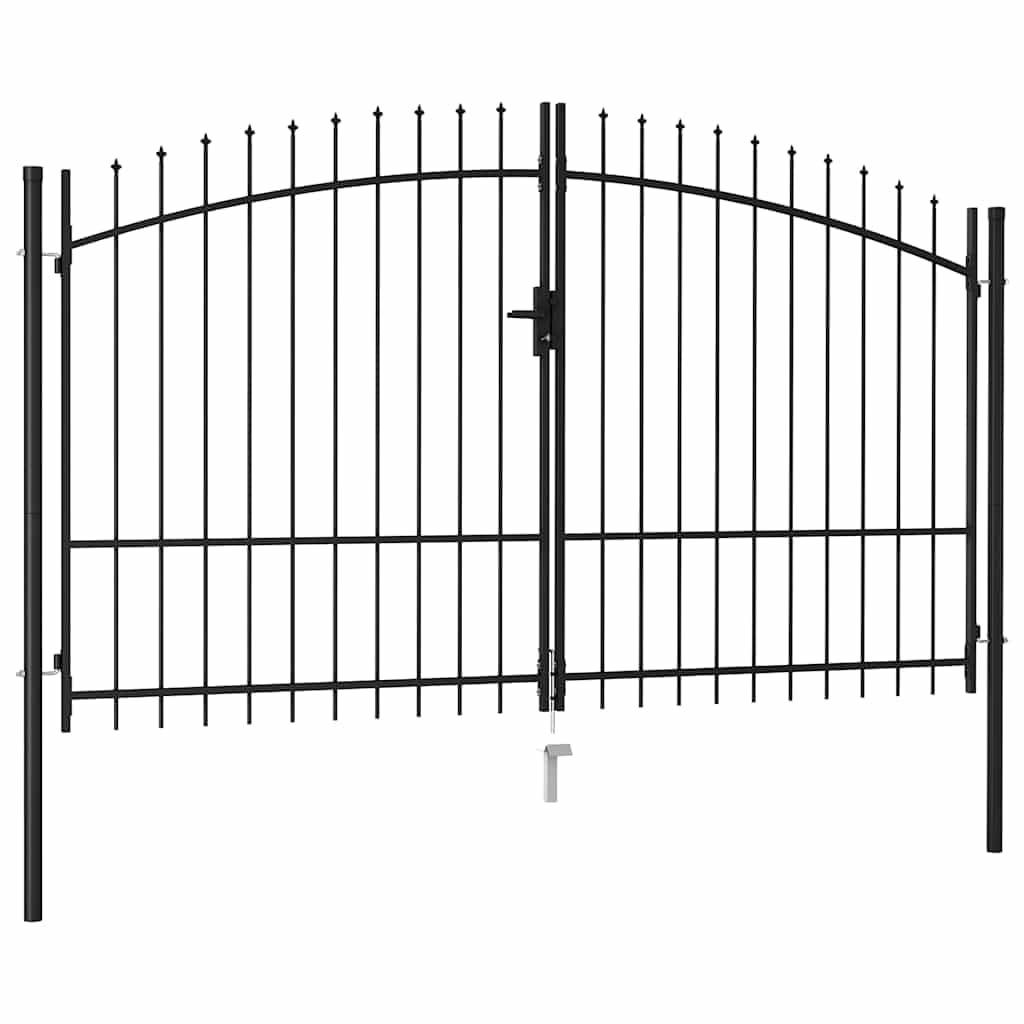 Vidaxl Black Fence Gate Woerden Double Door With Spike Top 299.5X249.5 Cm
