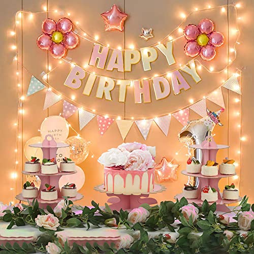 Set Of 3 Party Cake And Cupcake Stand Tray, 3-Tiered Cardboard Pink Cupcake Stand,Disposable Cupcake Stands Easy Assemble Dessert Holder Fit For Party, Wedding, Afternoon Tea, Birthday #TOP1