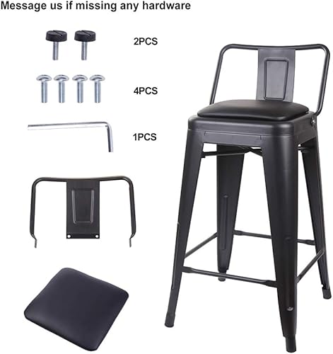 Vista 120 de GIA Taburete de metal con respaldo bajo de altura de mostrador de 24 pulgadas con asiento de cuero vegano, color plateado