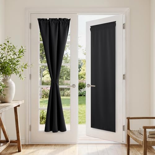 Cortinas opacas de 64x183cm negras para puertas de balcón y ventanas con aislamiento 2
