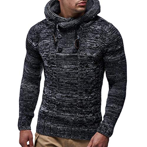 iHENGH Hommes Automne Hiver Pull Tricoté Cardigan Manteau Pull À Capuche Veste Outwear (FR-54/CN-M, Noir)