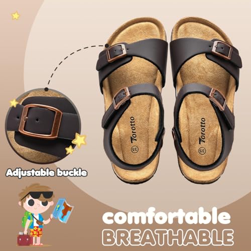 Image of Torotto Toddler Kids Sandals Boys Girls Cork Footbed Sandals with Adjustable Buckle Casual Slides Open Toes Flat