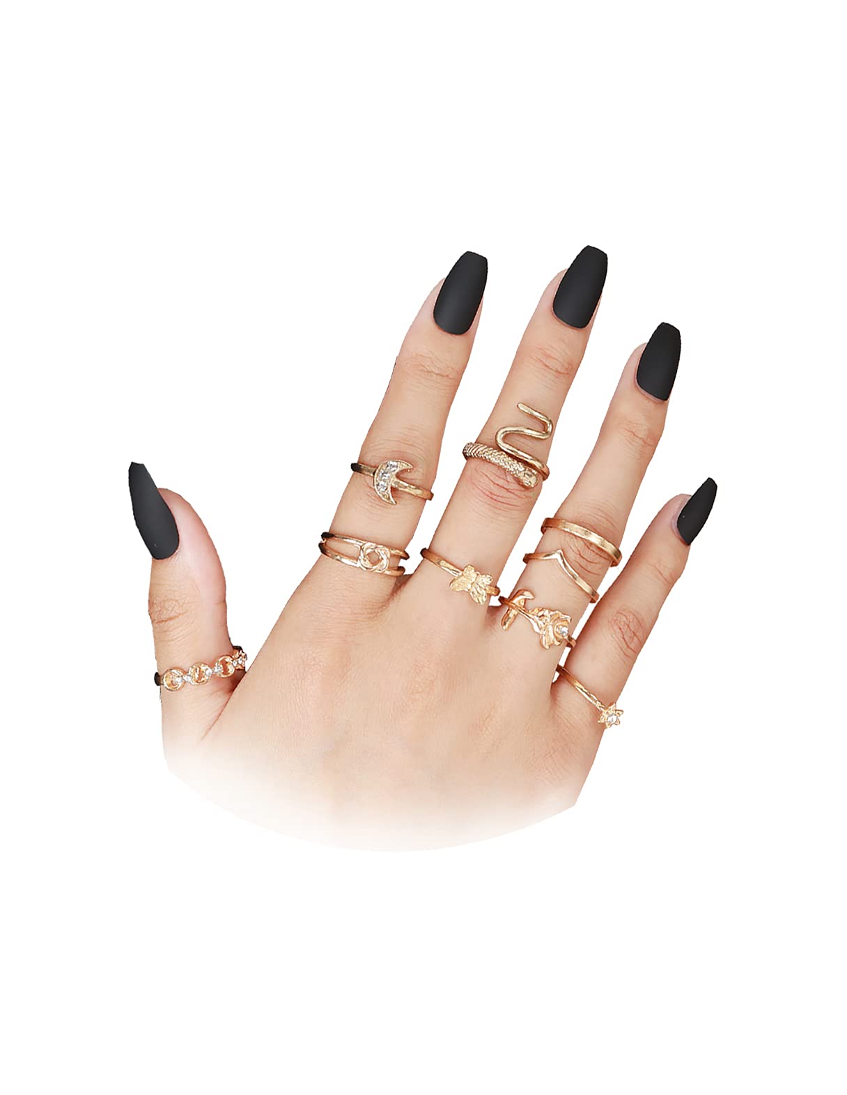 HUASAI Stackable Rings for Women Stocking Stuffers for Teen Girls Boho Moon Star Midi Pinky Knuckle Ring Set Cute Stuff Teen Girl Christmas Gifts Trendy Stuff