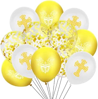 First Communion Decorations - 15 Pieces First Holy Communion Balloons for Birthday Party, Gold Boy Girls Baptism Cross Balloons Party Decorations