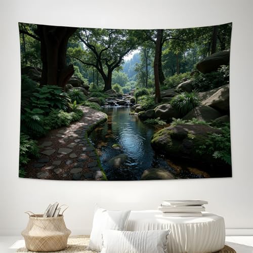 DLERFLOVR Towering Trees, Exotic Flowers And Rare Herbs Wall Hanging - 60L x 40W Tapestry Tropical Rainforest Poster Tapestries Wall Decor for Bedroom, Living Room, Dining Room, Green