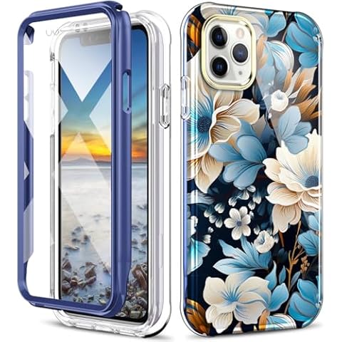 Turquiase Case for iPhone 11 Pro Max Case Built with Screen Protector, Lightweight and Stylish Full Body Shockproof Protective Rugged TPU Flower Case for Women/Girls Cover