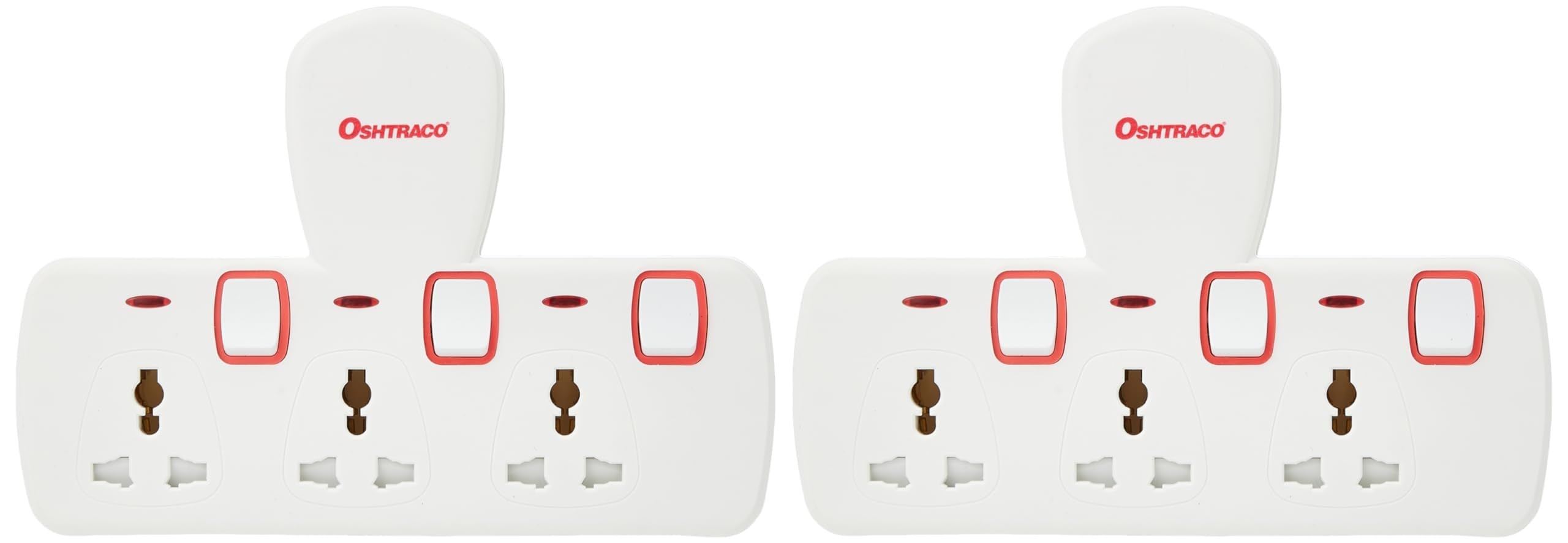 Oshtraco 3-Way Universal Plug Input Multi Extension Socket 2-Pack, Multicolor