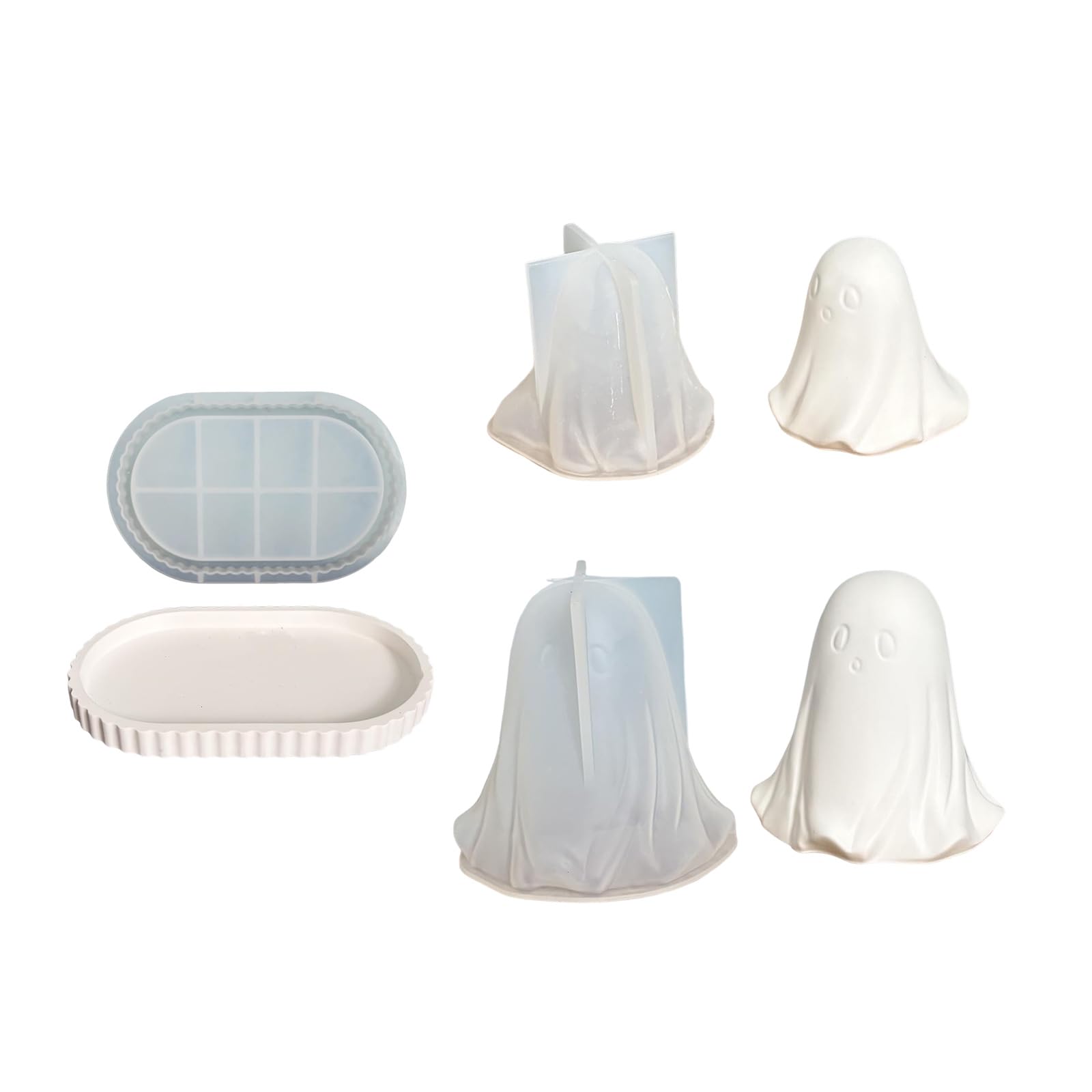 Elnwnnkc Plaster and Soap Figurine Mold Set for Halloween, 3 Piece Silicone Resin Casting Forms with Oval Tray Shape and Large Small Styles Halloween Figurine Mold Set Silicone Resin Casting Soap