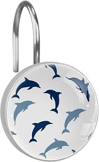 Dolphins Shower Curtain Hooks, Rust Proof Stainless Steel Shower Curtain Rings for Bathroom Bedroom Home Decor, Set of 12