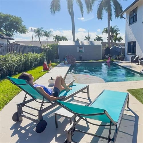 Image of PURPLE LEAF Pool Chaise Lounge with Wheels, Fade-Resistant, Turquoise Blue
