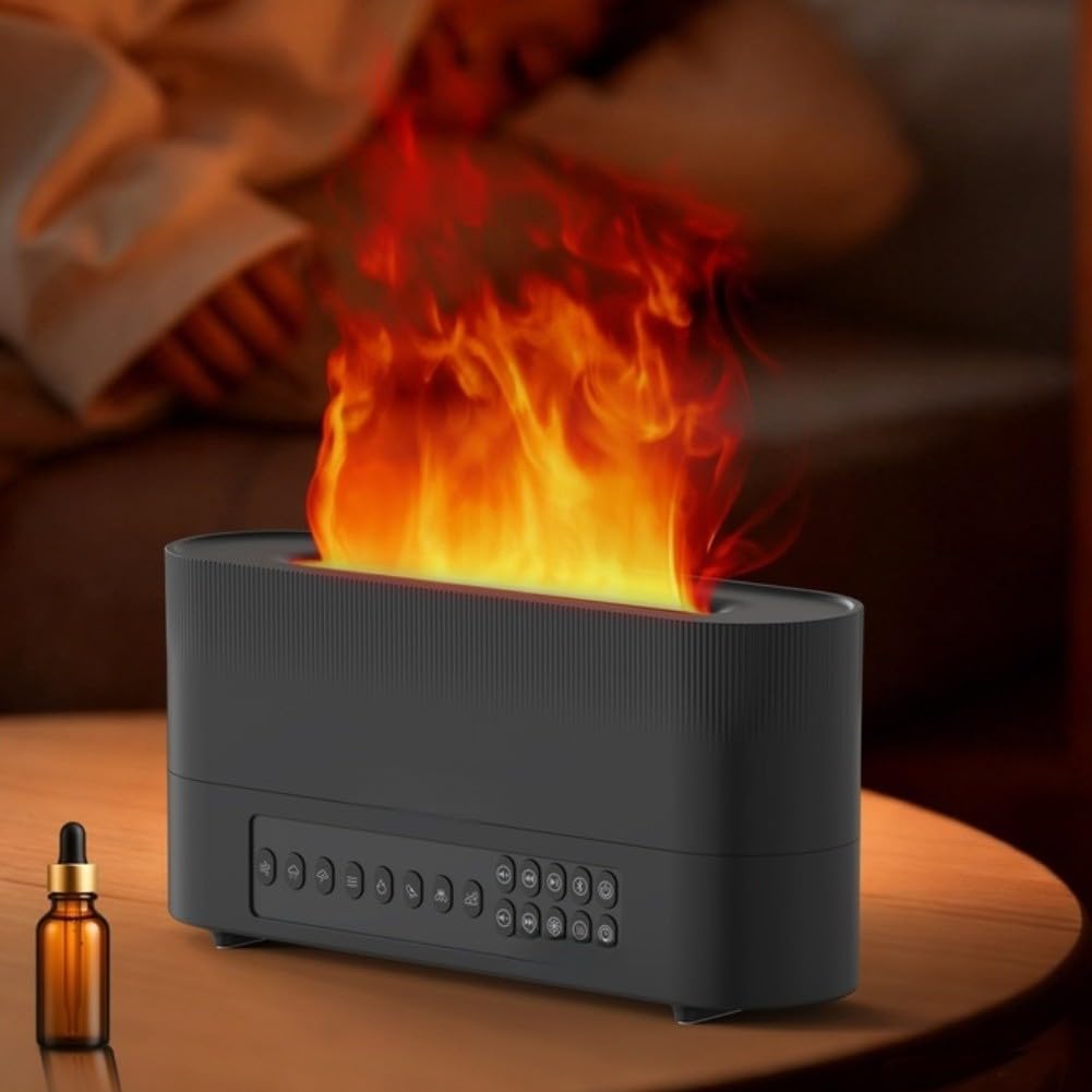 1 diffuseur d'aromathérapie, haut-parleur sans fil à effet de flamme, lumière d'ambiance, humidificateur d'huiles essentielles pour la maison, la chambre à coucher, le salon, la relaxation (blanc)