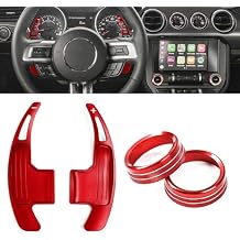 x xotic tech Center Console Volume Tune Switch Control Knob Ring + Paddle Shifter Extensions Decoration Cover, Red Aluminum, Compatible with Ford Mustang 2015-2023