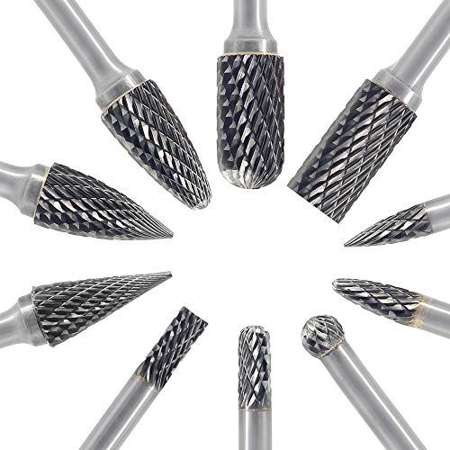 Jestuous Carbide Burrs Sets 10 Pieces Jestuous 1/4 Inch Shank Diameter 5Pcs 1/2 Head Diameter 5Pcs 1/4 Head Diameter For Die Grinder Bits Grinding Cutting Porting thumb #2