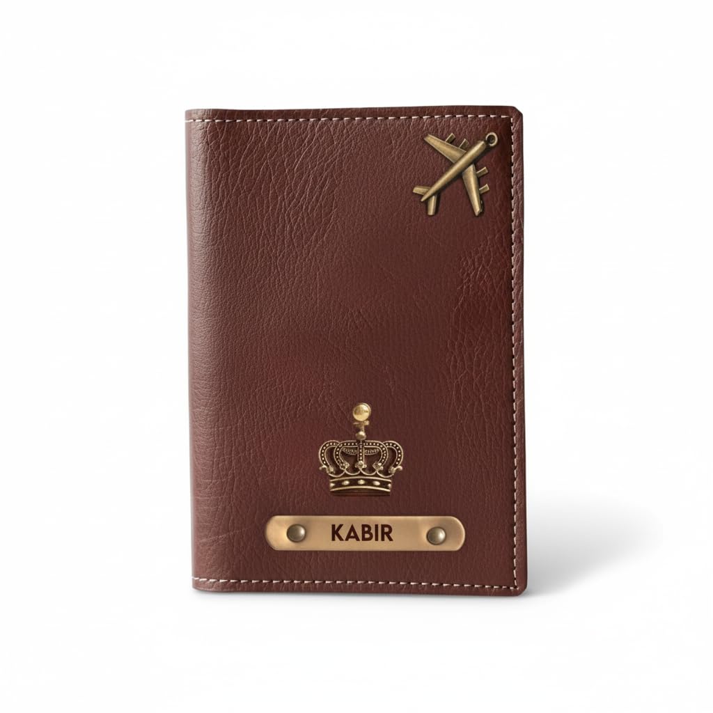 the unique gift studio Customised Passport Cover Holder with Personalised Name Charm Leather Passport Cover Holder for Men Women Customised Passport Holder for Gift, Brown-picture-20