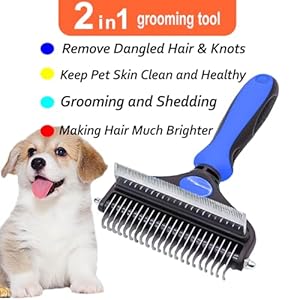   Dog-Grooming-Brush-for-Shedding-2-in-1-Dog-Deshedding-Brush-Shedding-Comb-and-Dematting-Tool-with-Double-Coat-Pet-Hair-Grooming-Brus-for-Long-and-Short-Haired-Dogs-or-Cats-blue