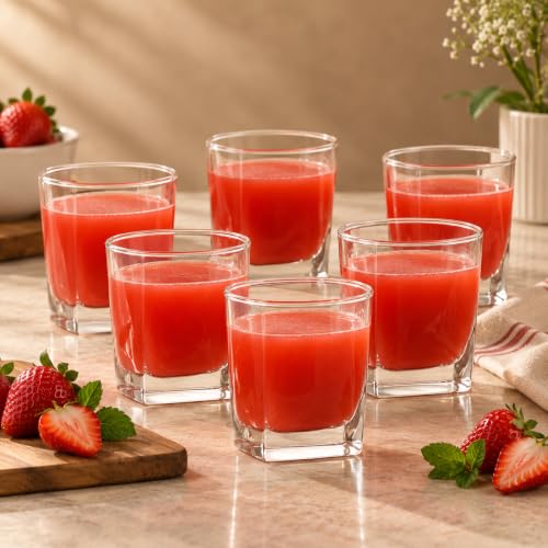 Image of WRINGO 230ml Italian Premium Juice Glasses and Transparent Water Glass Medium Size Tumbler Glasses for Drinking Water and Cocktails, Diamond Design Glass Water Glass Set of 6 (Opera A, Set of 6)